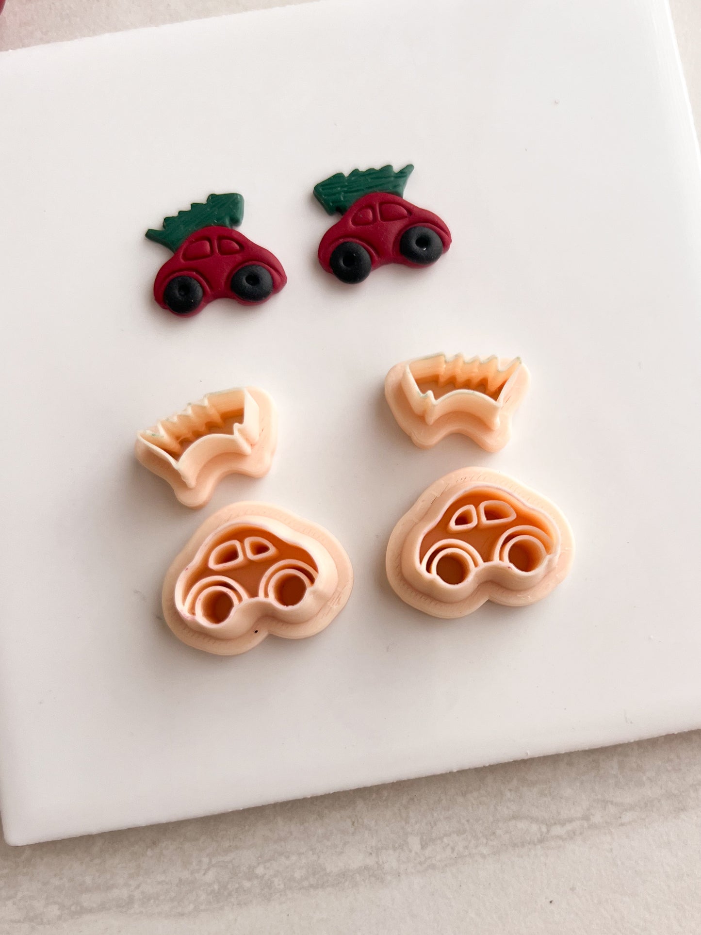 Mini Car Tree Stud Clay Cutter | Mini Car Tree Stud Polymer Clay Cutter for DIY Holiday Earrings Festive Jewelry and Handmade Christmas Accessories