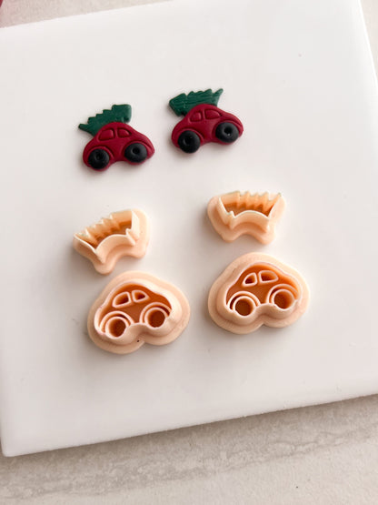 Mini Car Tree Stud Clay Cutter | Mini Car Tree Stud Polymer Clay Cutter for DIY Holiday Earrings Festive Jewelry and Handmade Christmas Accessories