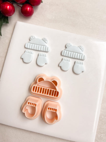 Beanie and Mitten Set Clay Cutter | Beanie and Mitten Set Polymer Clay Cutter for DIY Winter Earrings Cozy-Themed Jewelry and Handmade Seasonal Accessories