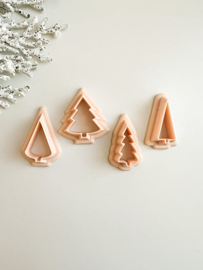 Tree Set of 4 Clay Cutters | Christmas and Winter Polymer Clay Cutter Set for Earrings and Crafts