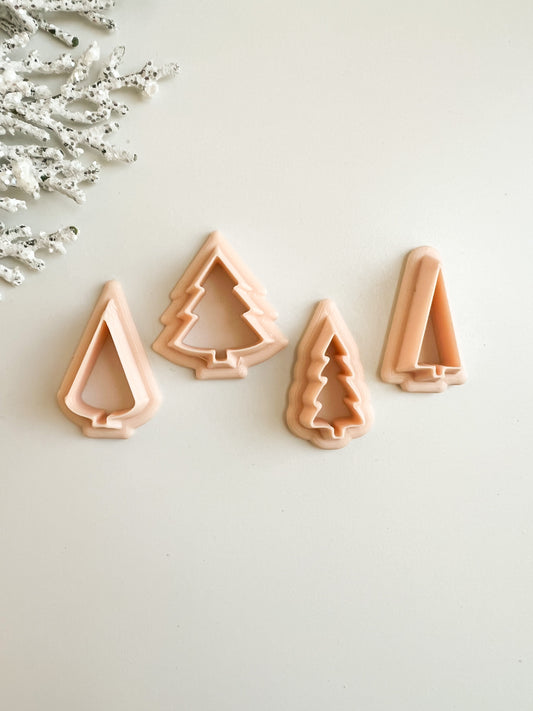 Tree Set of 4 Clay Cutters | Christmas and Winter Polymer Clay Cutter Set for Earrings and Crafts