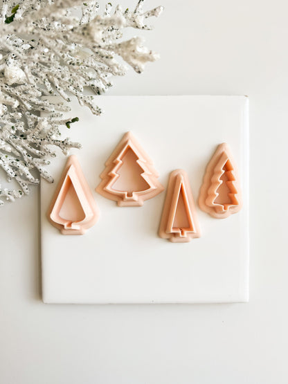 Tree Set of 4 Clay Cutters | Christmas and Winter Polymer Clay Cutter Set for Earrings and Crafts