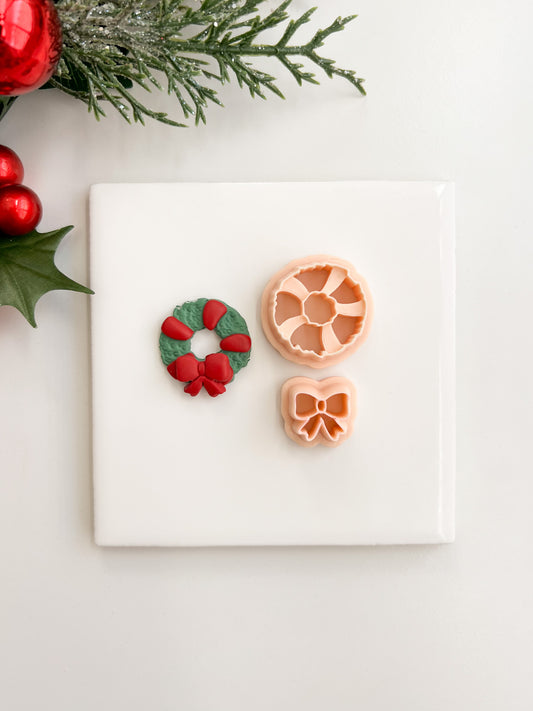 Christmas Banded Wreath Clay Cutter | Christmas Banded Wreath Polymer Clay Cutter for DIY Festive Earrings Holiday-Themed Jewelry and Handmade Christmas Accessories