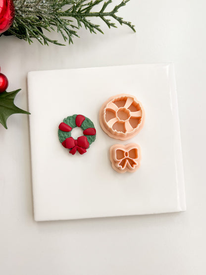 Christmas Banded Wreath Clay Cutter | Christmas Banded Wreath Polymer Clay Cutter for DIY Festive Earrings Holiday-Themed Jewelry and Handmade Christmas Accessories