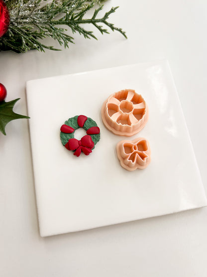 Christmas Banded Wreath Clay Cutter | Christmas Banded Wreath Polymer Clay Cutter for DIY Festive Earrings Holiday-Themed Jewelry and Handmade Christmas Accessories