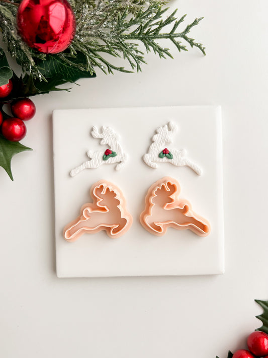 Flying Reindeer Pair Clay Cutter | Flying Reindeer Pair Polymer Clay Cutter for DIY Christmas Earrings Rudolph Jewelry and Handmade Holiday Accessories
