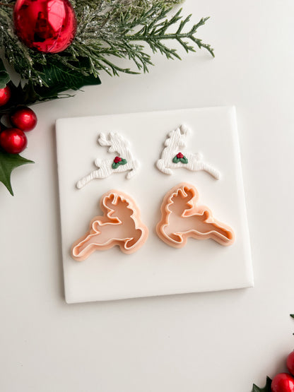 Flying Reindeer Pair Clay Cutter | Flying Reindeer Pair Polymer Clay Cutter for DIY Christmas Earrings Rudolph Jewelry and Handmade Holiday Accessories