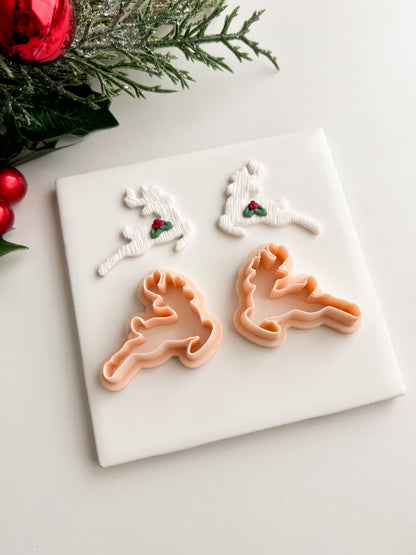 Flying Reindeer Pair Clay Cutter | Flying Reindeer Pair Polymer Clay Cutter for DIY Christmas Earrings Rudolph Jewelry and Handmade Holiday Accessories