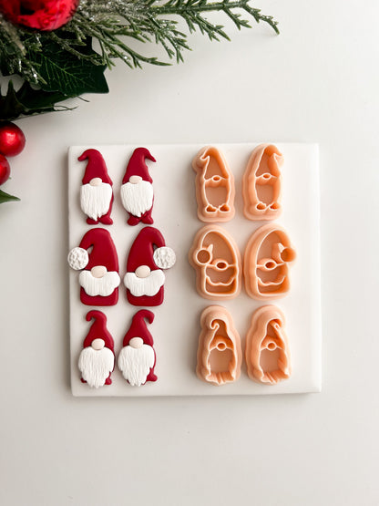 Gnome Trio Mirrored Set Clay Cutter | Gnome Trio Mirrored Set Polymer Clay Cutter for DIY Christmas Earrings Cute Holiday Jewelry and Handmade Winter Accessories