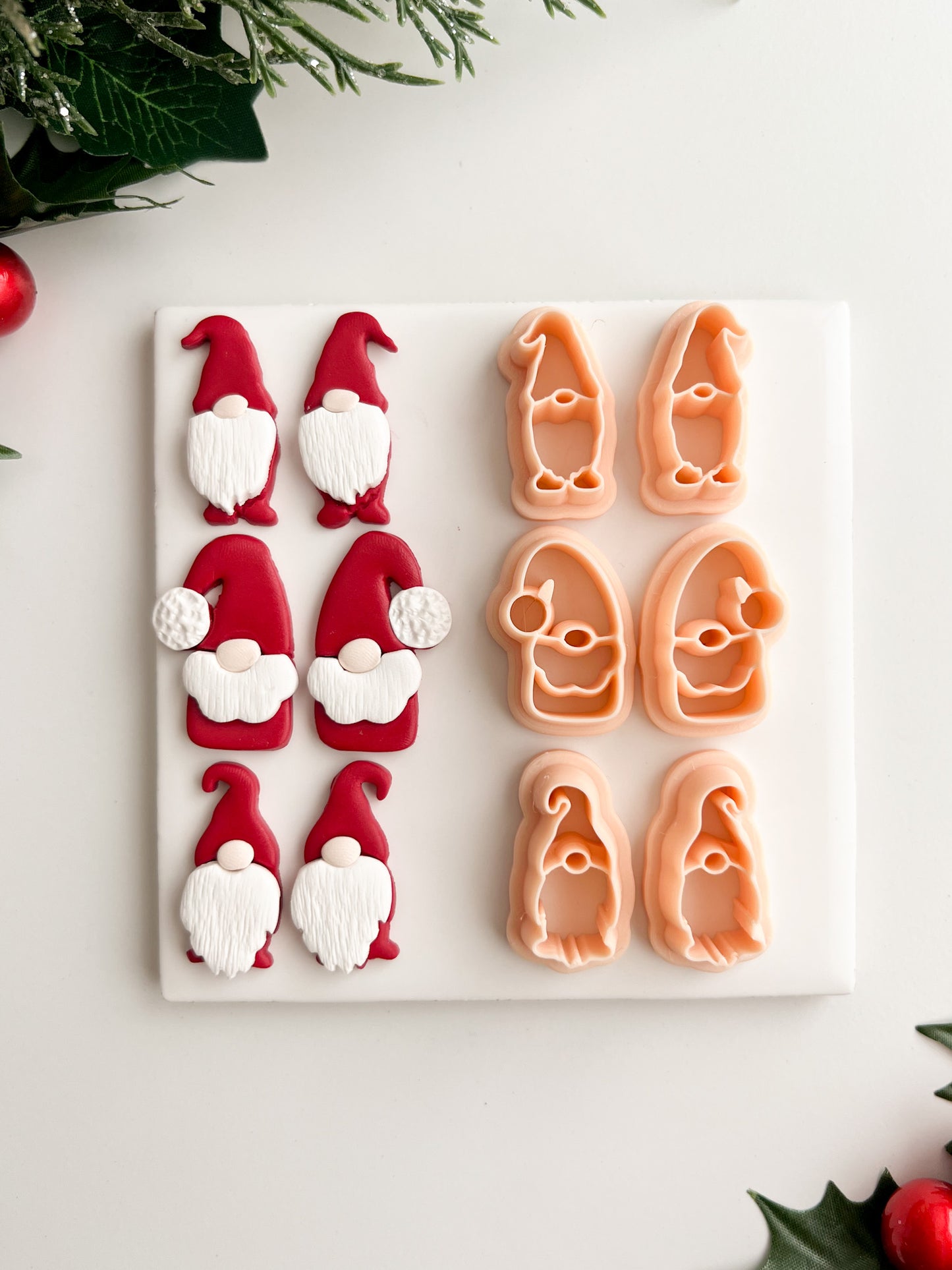 Gnome Trio Mirrored Set Clay Cutter | Gnome Trio Mirrored Set Polymer Clay Cutter for DIY Christmas Earrings Cute Holiday Jewelry and Handmade Winter Accessories