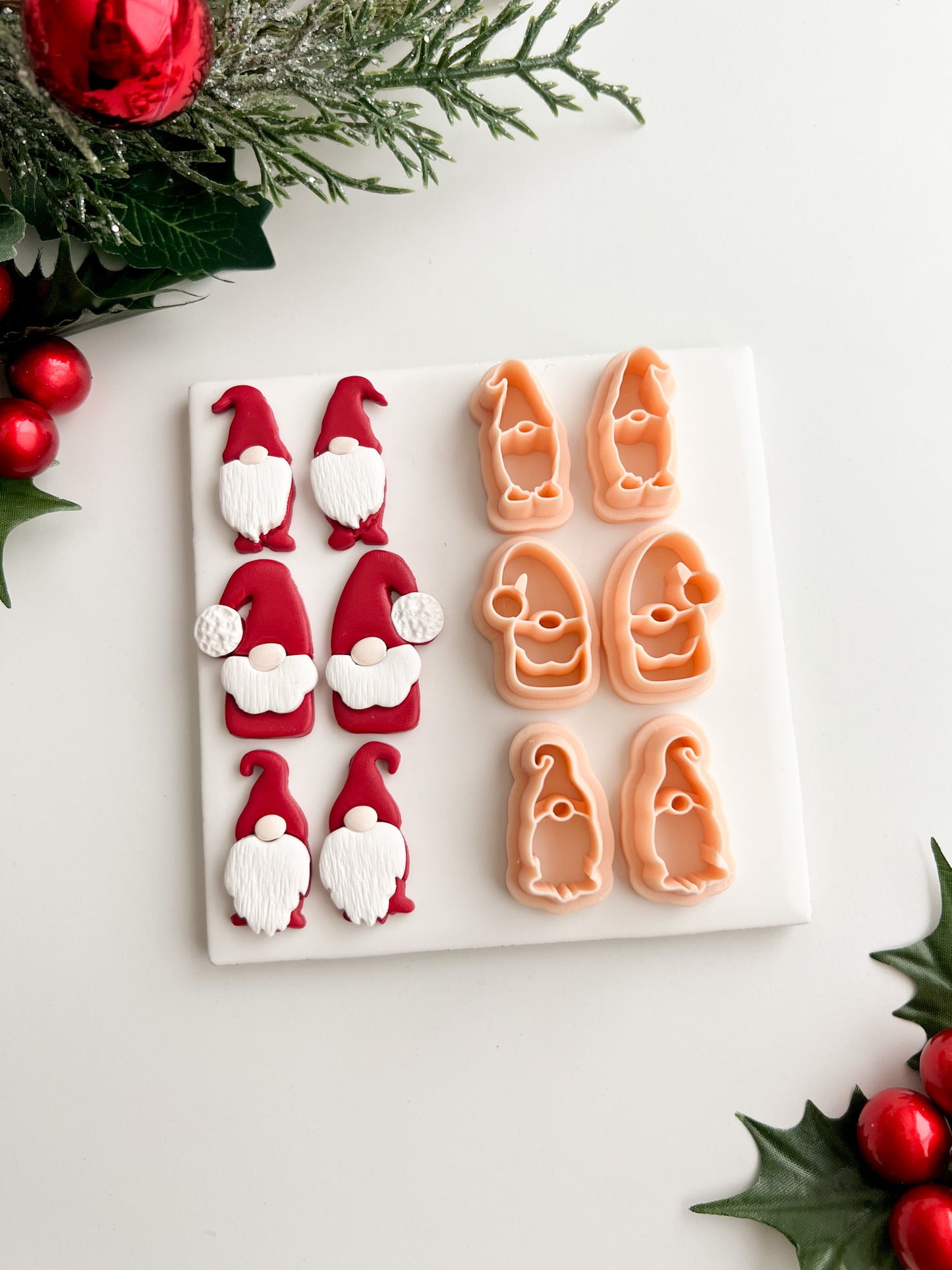 Gnome Trio Mirrored Set Clay Cutter | Gnome Trio Mirrored Set Polymer Clay Cutter for DIY Christmas Earrings Cute Holiday Jewelry and Handmade Winter Accessories