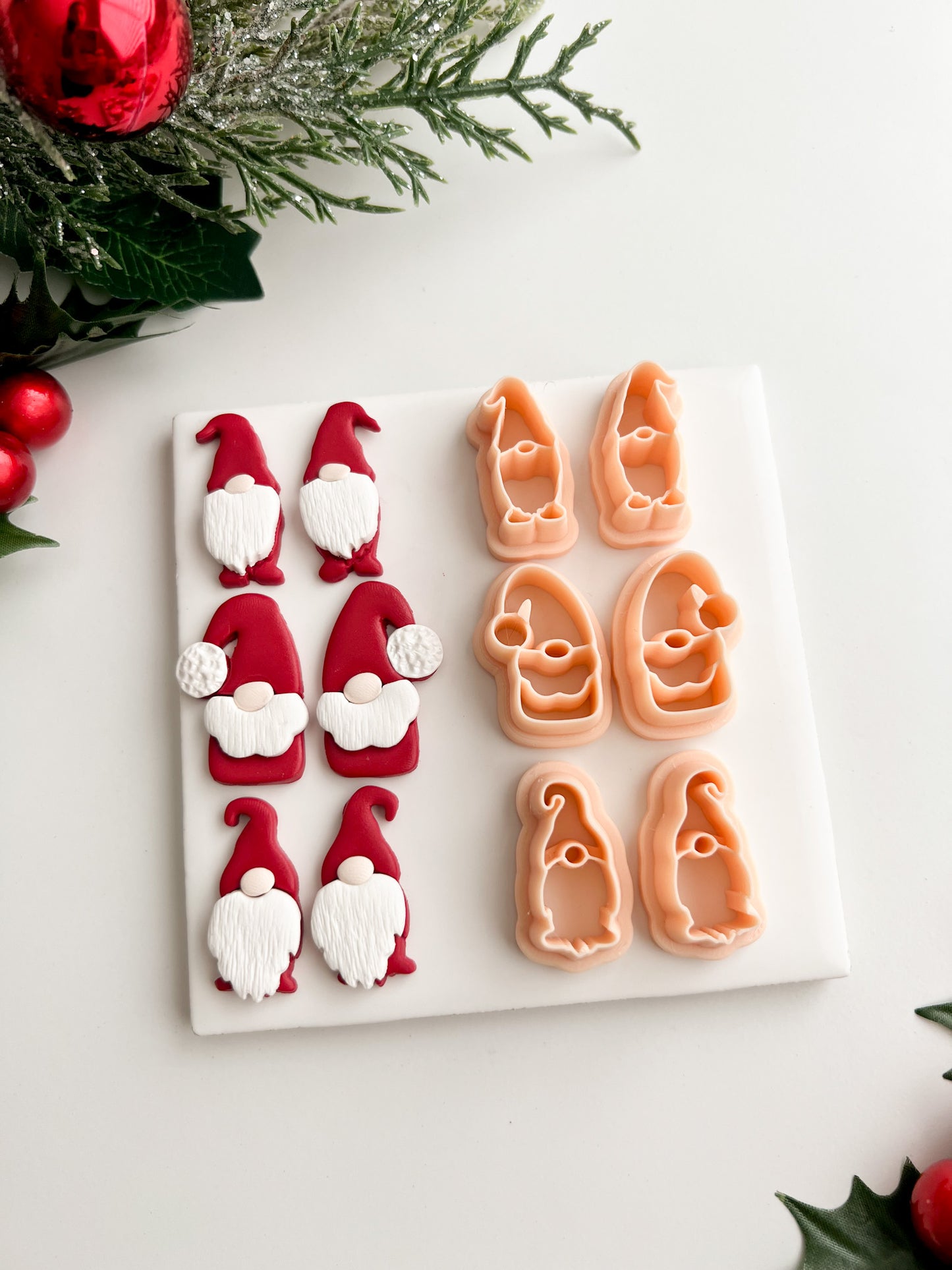 Gnome Trio Mirrored Set Clay Cutter | Gnome Trio Mirrored Set Polymer Clay Cutter for DIY Christmas Earrings Cute Holiday Jewelry and Handmade Winter Accessories