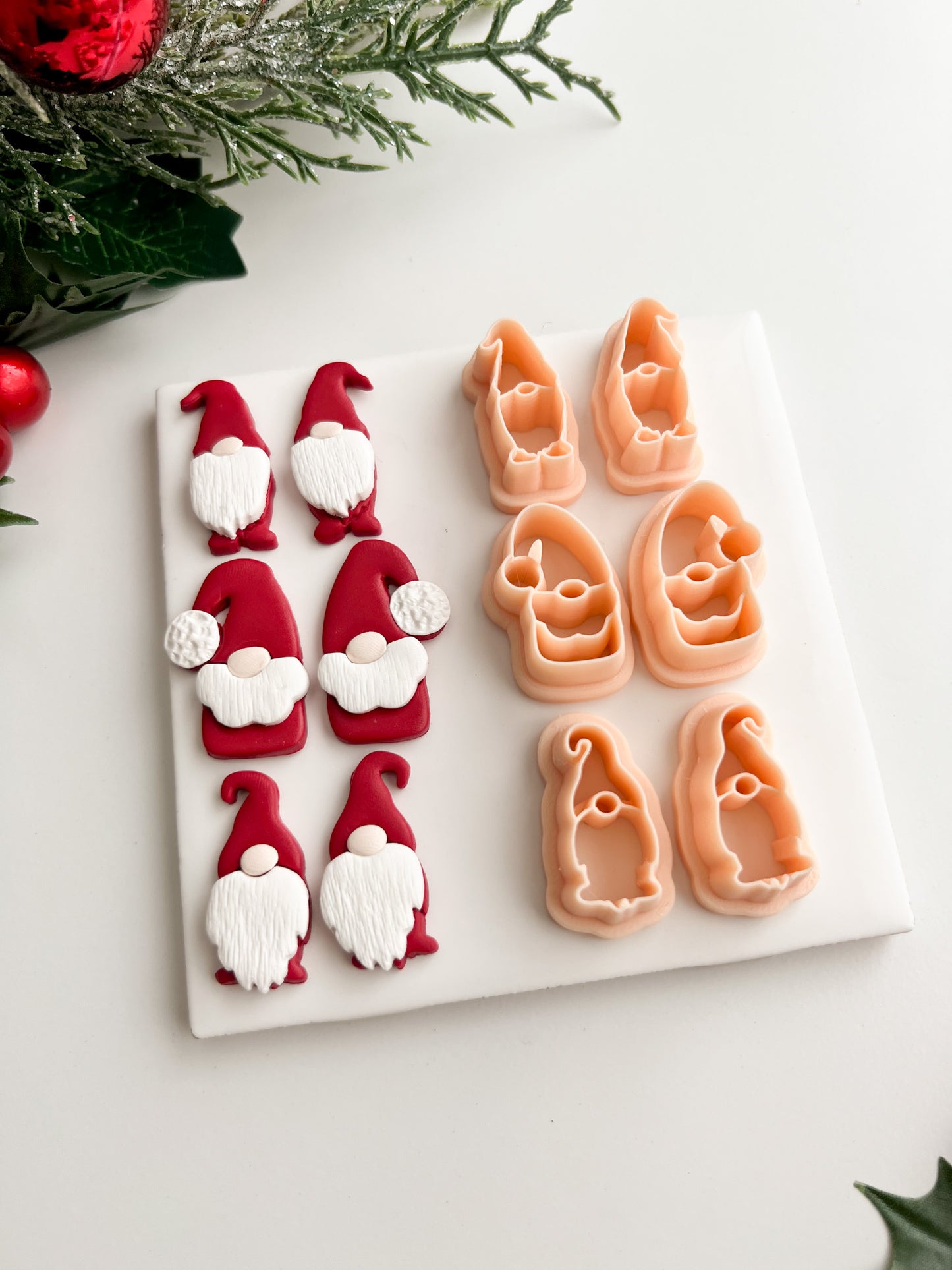 Gnome Trio Mirrored Set Clay Cutter | Gnome Trio Mirrored Set Polymer Clay Cutter for DIY Christmas Earrings Cute Holiday Jewelry and Handmade Winter Accessories