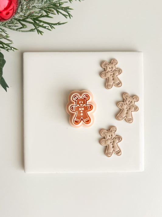 Mickey Gingerbread Man Clay Cutter | Mickey Gingerbread Man Polymer Clay Cutter for DIY Christmas Earrings Baking-Themed Jewelry and Handmade Holiday Accessories