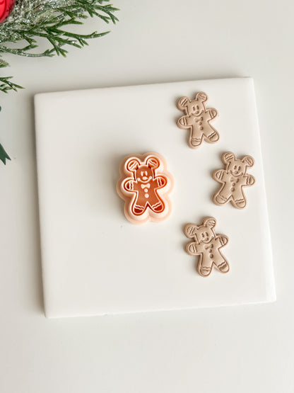 Mickey Gingerbread Man Clay Cutter | Mickey Gingerbread Man Polymer Clay Cutter for DIY Christmas Earrings Baking-Themed Jewelry and Handmade Holiday Accessories