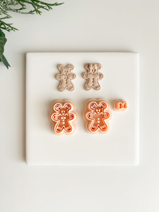 Gingerbread Mickey Mouse Cookie Clay Cutter | Gingerbread Mickey Mouse Polymer Clay Cutter for DIY Christmas Earrings Cute Jewelry and Handmade Holiday Accessories