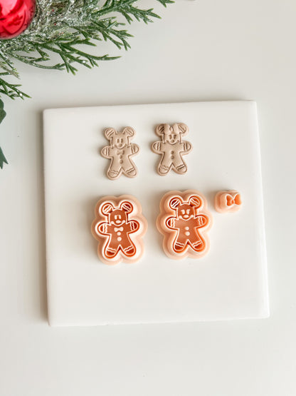 Gingerbread Mickey Mouse Cookie Clay Cutter | Gingerbread Mickey Mouse Polymer Clay Cutter for DIY Christmas Earrings Cute Jewelry and Handmade Holiday Accessories