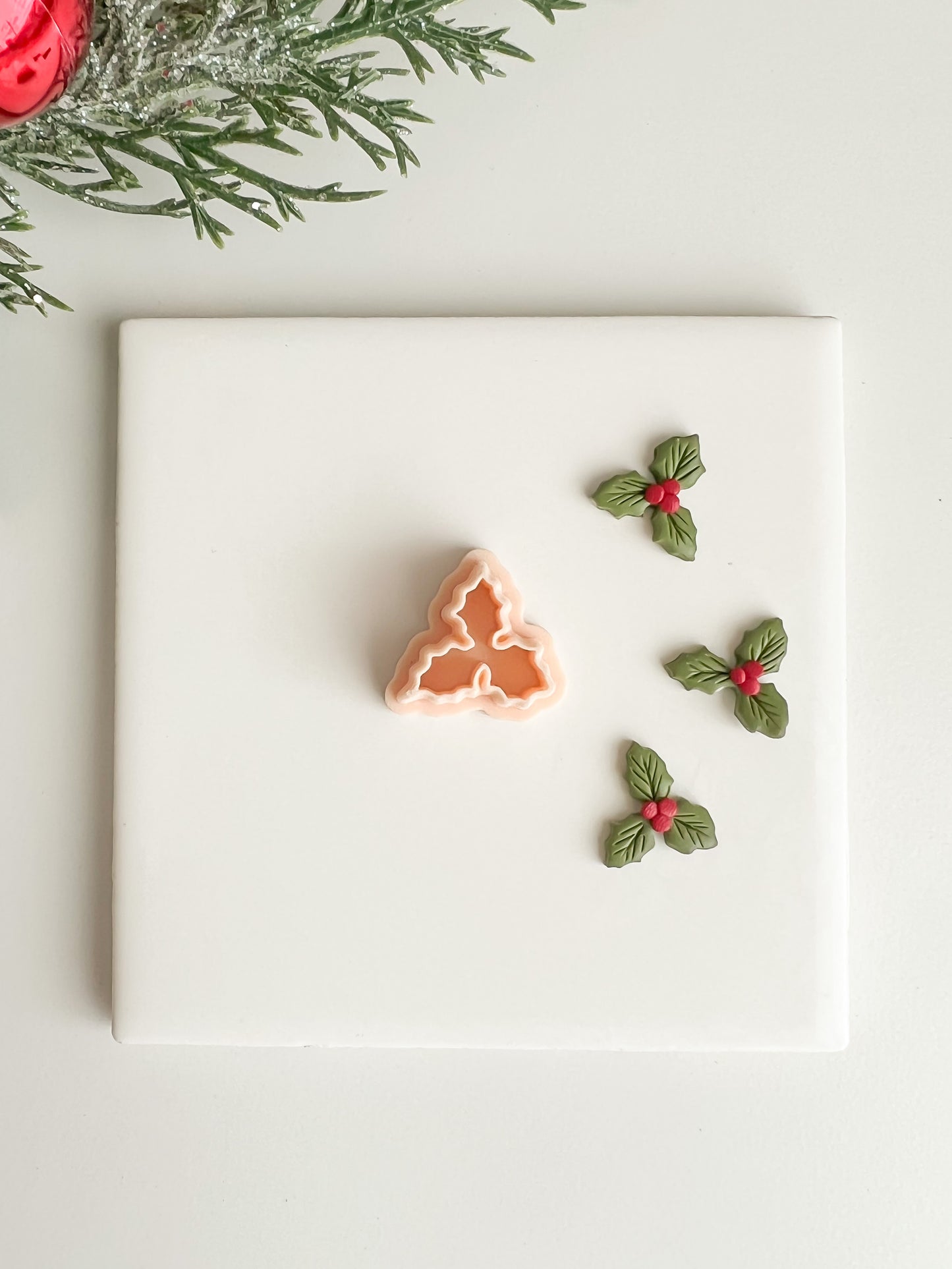 Holly Tri Leaf Clay Cutter | Holly Tri Leaf Polymer Clay Cutter for DIY Christmas Earrings Holiday Jewelry and Handmade Festive Accessories