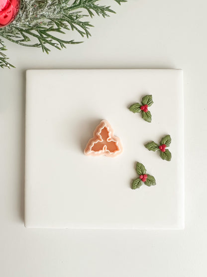 Holly Tri Leaf Clay Cutter | Holly Tri Leaf Polymer Clay Cutter for DIY Christmas Earrings Holiday Jewelry and Handmade Festive Accessories