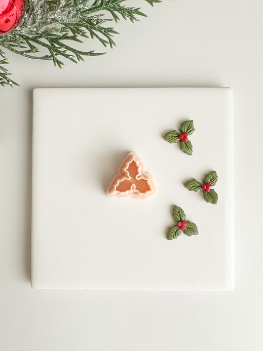 Holly Tri Leaf Clay Cutter | Holly Tri Leaf Polymer Clay Cutter for DIY Christmas Earrings Holiday Jewelry and Handmade Festive Accessories