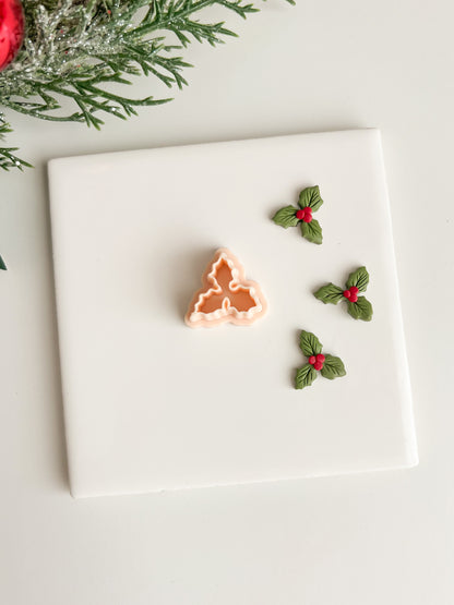 Holly Tri Leaf Clay Cutter | Holly Tri Leaf Polymer Clay Cutter for DIY Christmas Earrings Holiday Jewelry and Handmade Festive Accessories