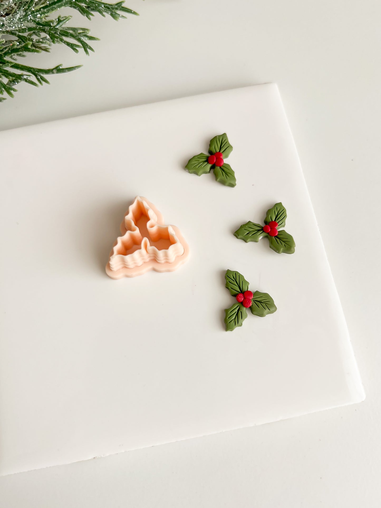 Holly Tri Leaf Clay Cutter | Holly Tri Leaf Polymer Clay Cutter for DIY Christmas Earrings Holiday Jewelry and Handmade Festive Accessories