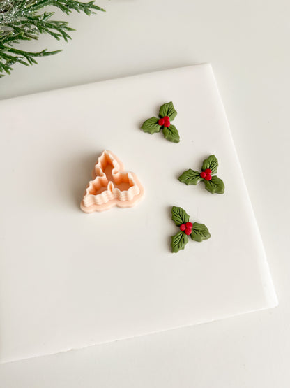 Holly Tri Leaf Clay Cutter | Holly Tri Leaf Polymer Clay Cutter for DIY Christmas Earrings Holiday Jewelry and Handmade Festive Accessories