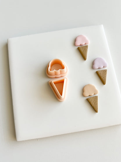 Ice Cream 2 Part Clay Cutter | Ice Cream 2 Part Polymer Clay Cutter for DIY Frozen Treat Earrings Cute Jewelry and Handmade Dessert Accessories
