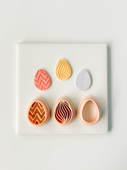 Embossed Egg Trio No. 2 Clay Cutter | Embossed Egg Polymer Clay Cutter Set for DIY Easter Earrings Festive Jewelry and Handmade Spring Accessories