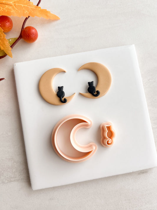 Cat and Moon Clay Cutter | Cat and Moon Polymer Clay Cutter for DIY Celestial Earrings Moon-Themed Jewelry and Handmade Cat Accessories