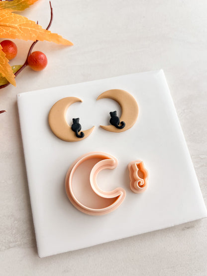 Cat and Moon Clay Cutter | Cat and Moon Polymer Clay Cutter for DIY Celestial Earrings Moon-Themed Jewelry and Handmade Cat Accessories