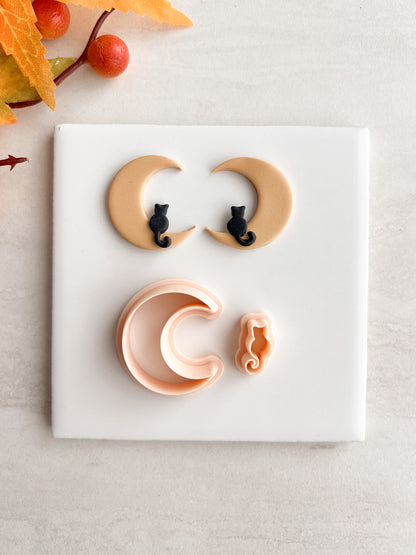 Cat and Moon Clay Cutter | Cat and Moon Polymer Clay Cutter for DIY Celestial Earrings Moon-Themed Jewelry and Handmade Cat Accessories