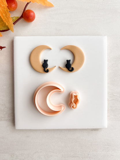 Cat and Moon Clay Cutter | Cat and Moon Polymer Clay Cutter for DIY Celestial Earrings Moon-Themed Jewelry and Handmade Cat Accessories