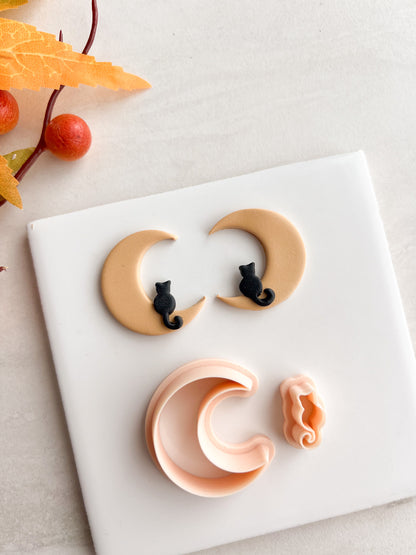 Cat and Moon Clay Cutter | Cat and Moon Polymer Clay Cutter for DIY Celestial Earrings Moon-Themed Jewelry and Handmade Cat Accessories