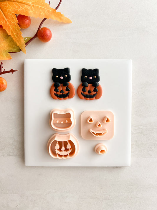 Cat Jack O'Lantern Clay Cutter | Cat Jack O'Lantern Polymer Clay Cutter for DIY Halloween Earrings Spooky-Themed Jewelry and Handmade Cute Accessories