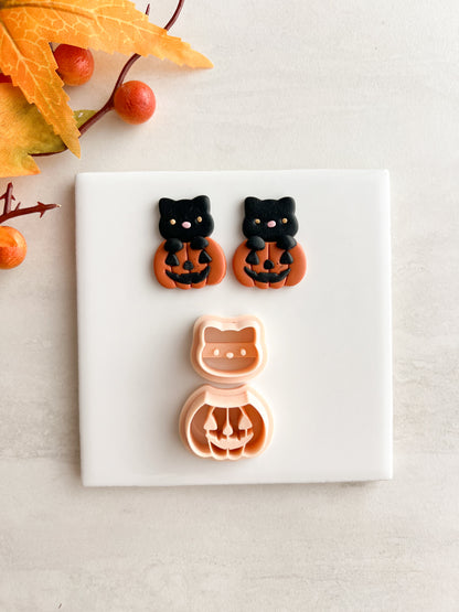 Cat Jack O'Lantern Clay Cutter | Cat Jack O'Lantern Polymer Clay Cutter for DIY Halloween Earrings Spooky-Themed Jewelry and Handmade Cute Accessories