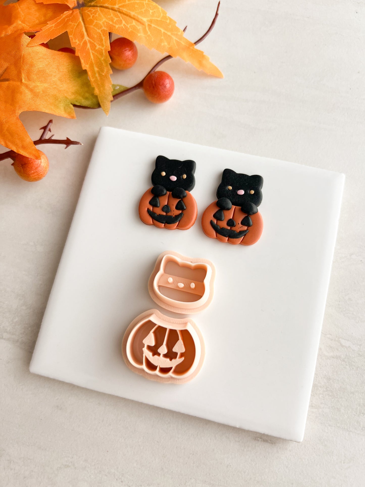 Cat Jack O'Lantern Clay Cutter | Cat Jack O'Lantern Polymer Clay Cutter for DIY Halloween Earrings Spooky-Themed Jewelry and Handmade Cute Accessories