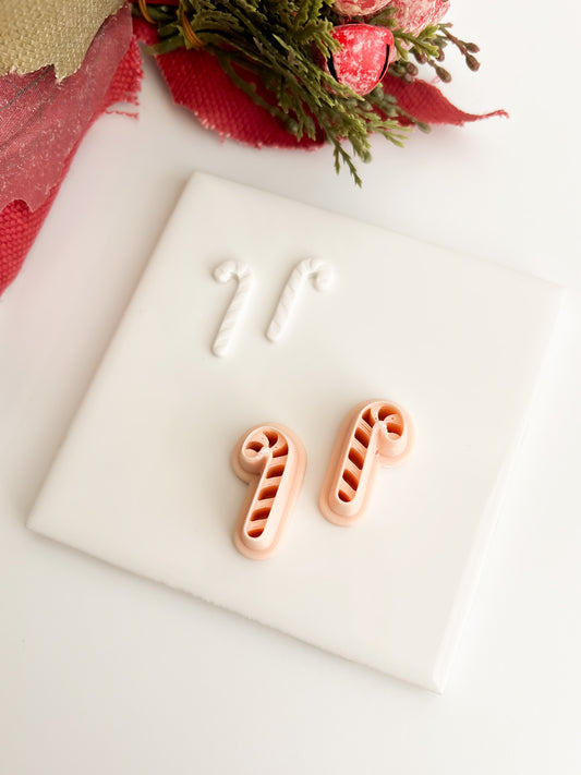 Striped Candy Cane Clay Cutter | Christmas Polymer Clay Cutter for DIY Earrings and Holiday Crafts