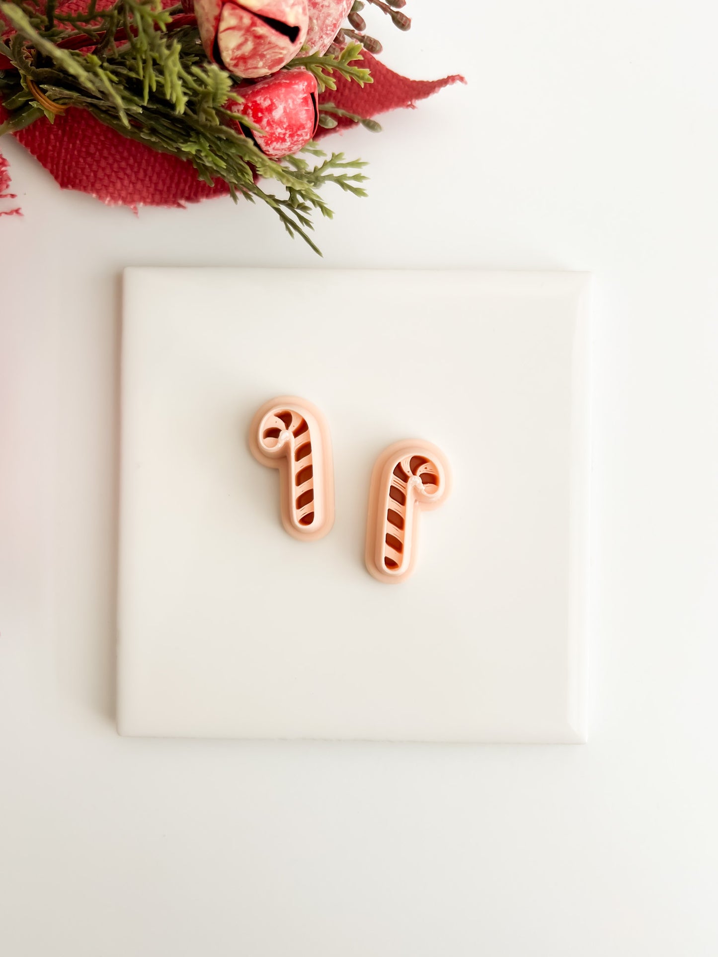 Striped Candy Cane Clay Cutter | Christmas Polymer Clay Cutter for DIY Earrings and Holiday Crafts