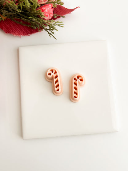 Striped Candy Cane Clay Cutter | Christmas Polymer Clay Cutter for DIY Earrings and Holiday Crafts