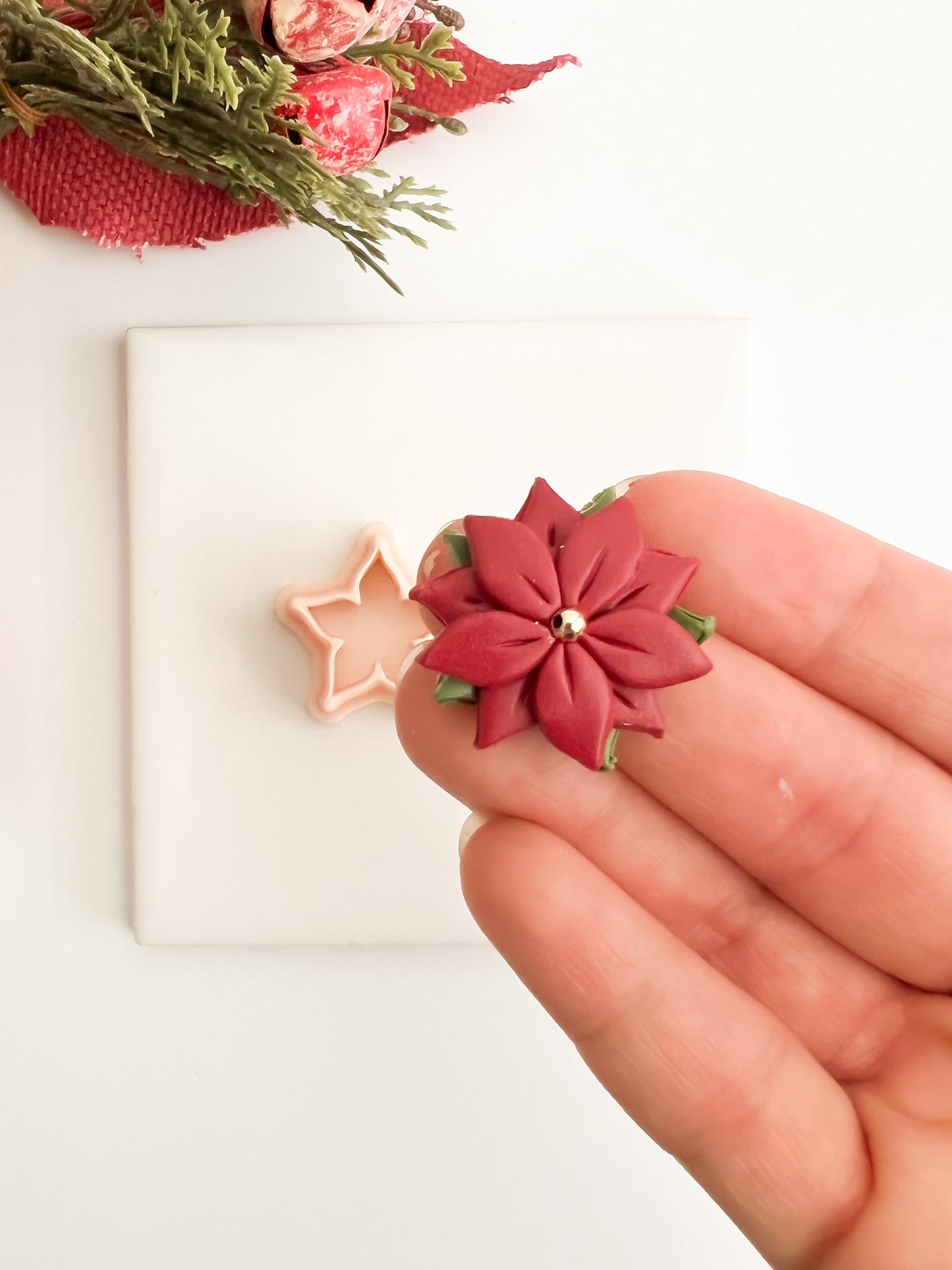 Poinsettia No. 2 Clay Cutter | Christmas Poinsettia Polymer Clay Cutter for Holiday Earrings and Baking