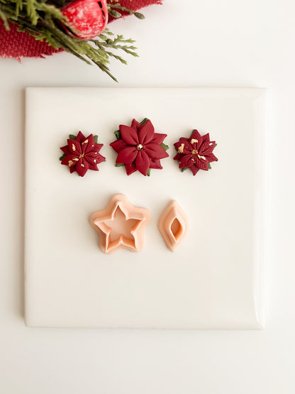 Poinsettia No. 2 Clay Cutter | Christmas Poinsettia Polymer Clay Cutter for Holiday Earrings and Baking