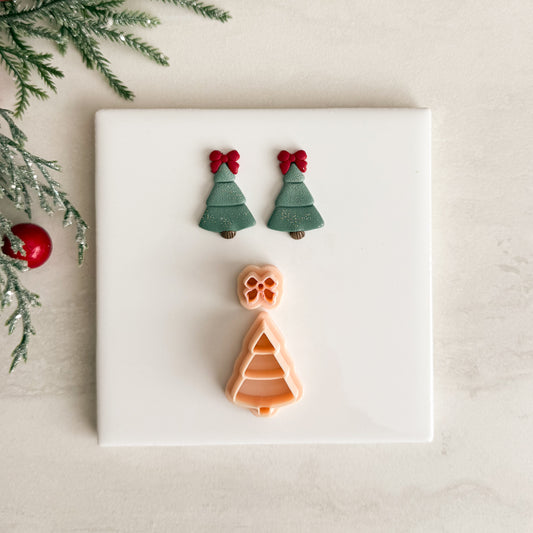 2025 Christmas Tree No. 4 with Ribbon | Festive Polymer Clay Cutters