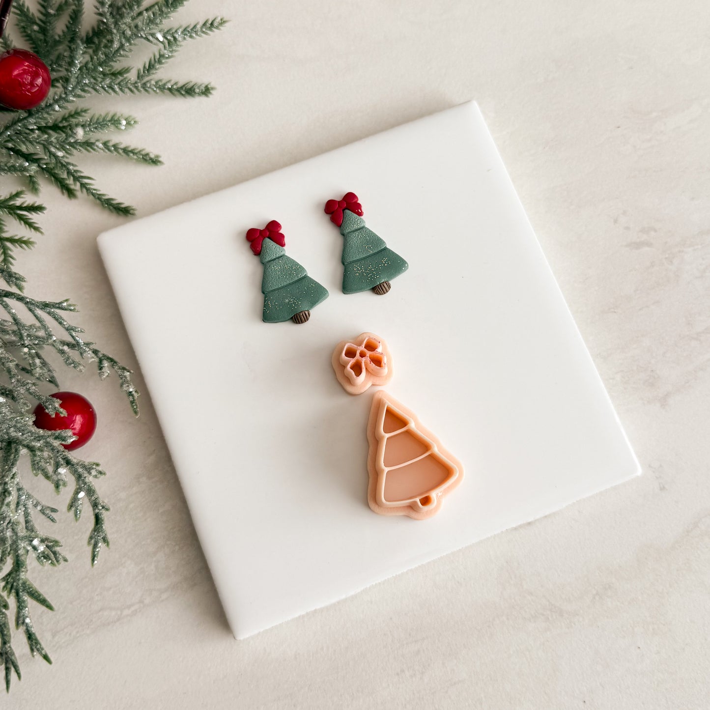 2025 Christmas Tree No. 4 with Ribbon | Festive Polymer Clay Cutters