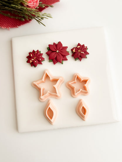 Poinsettia No. 2 Clay Cutter | Christmas Poinsettia Polymer Clay Cutter for Holiday Earrings and Baking