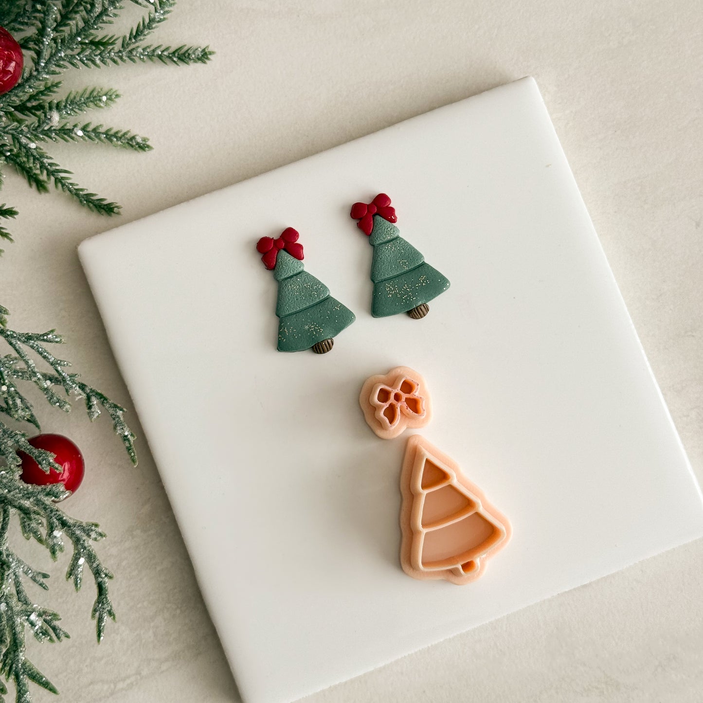 2025 Christmas Tree No. 4 with Ribbon | Festive Polymer Clay Cutters