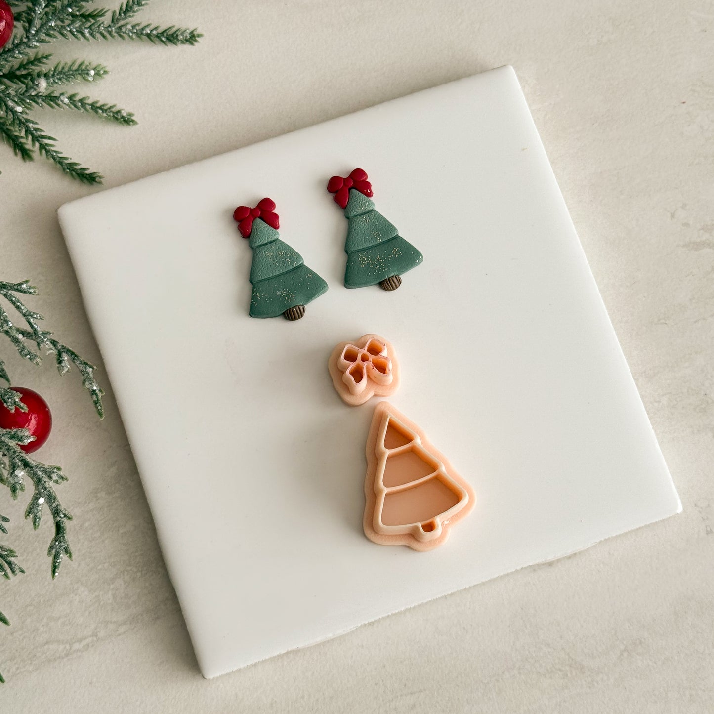 2025 Christmas Tree No. 4 with Ribbon | Festive Polymer Clay Cutters