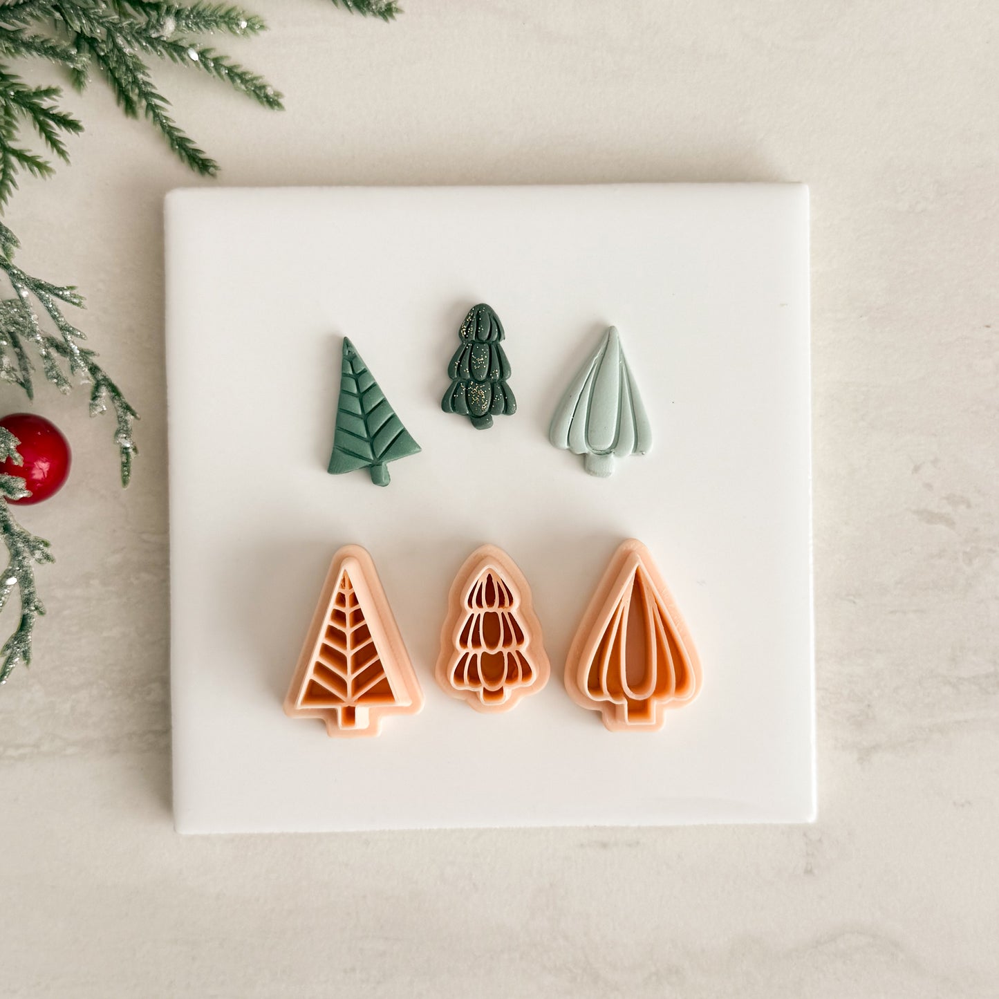 2025 Glass Christmas Tree Trio | Festive Polymer Clay Cutters