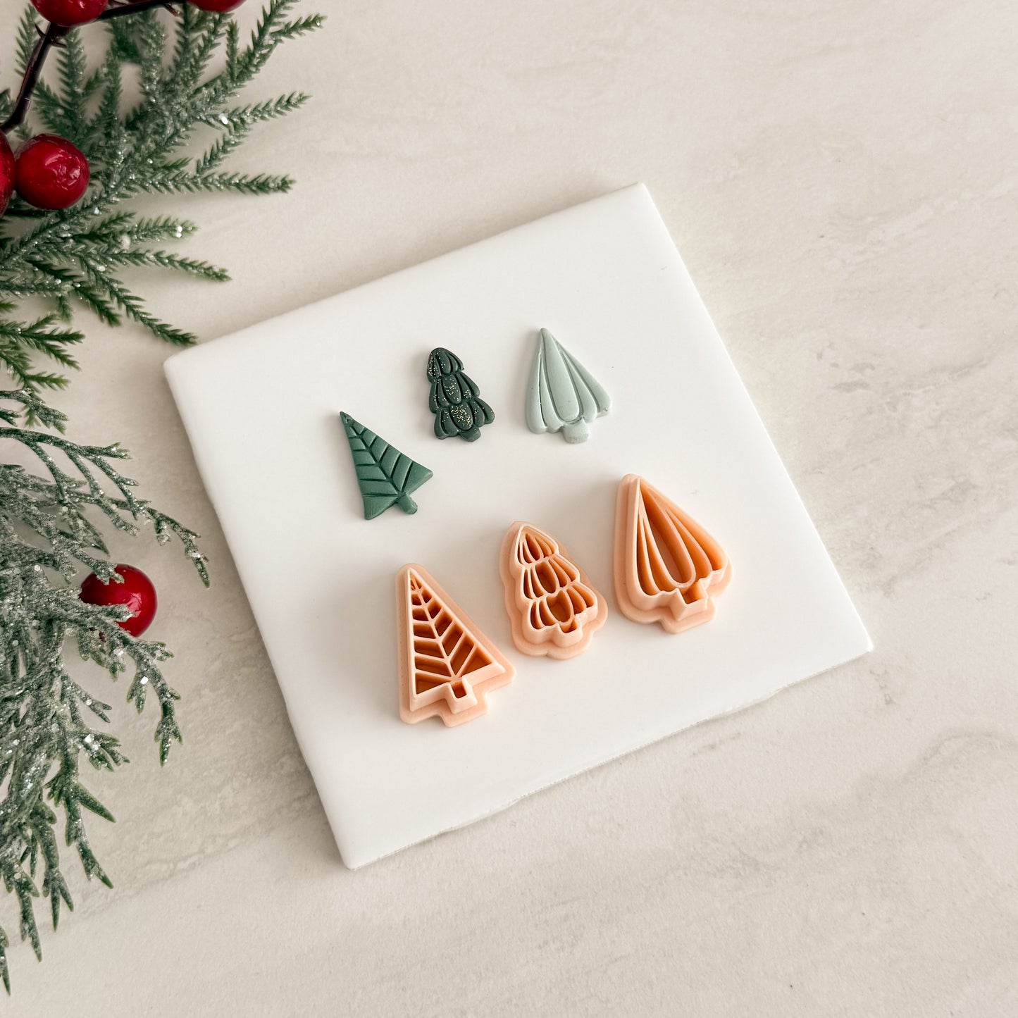 2025 Glass Christmas Tree Trio | Festive Polymer Clay Cutters