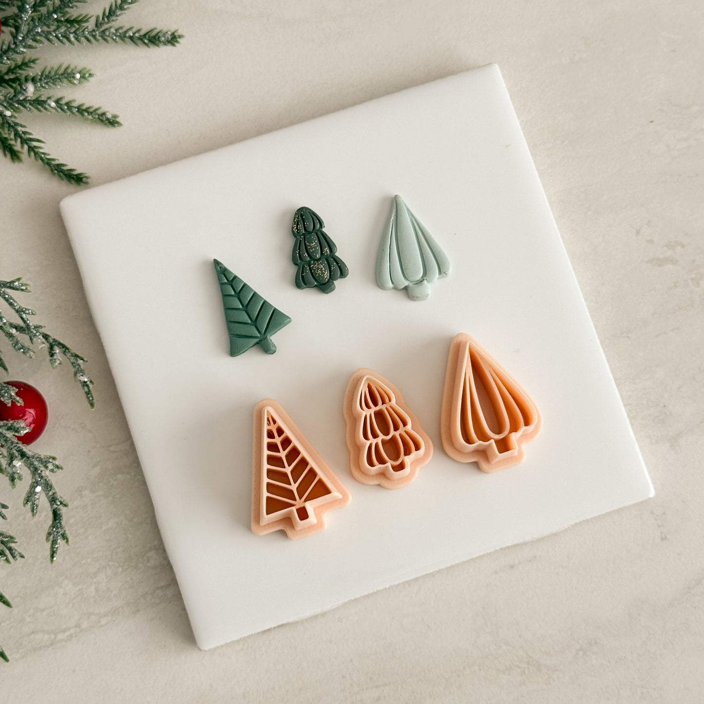2025 Glass Christmas Tree Trio | Festive Polymer Clay Cutters